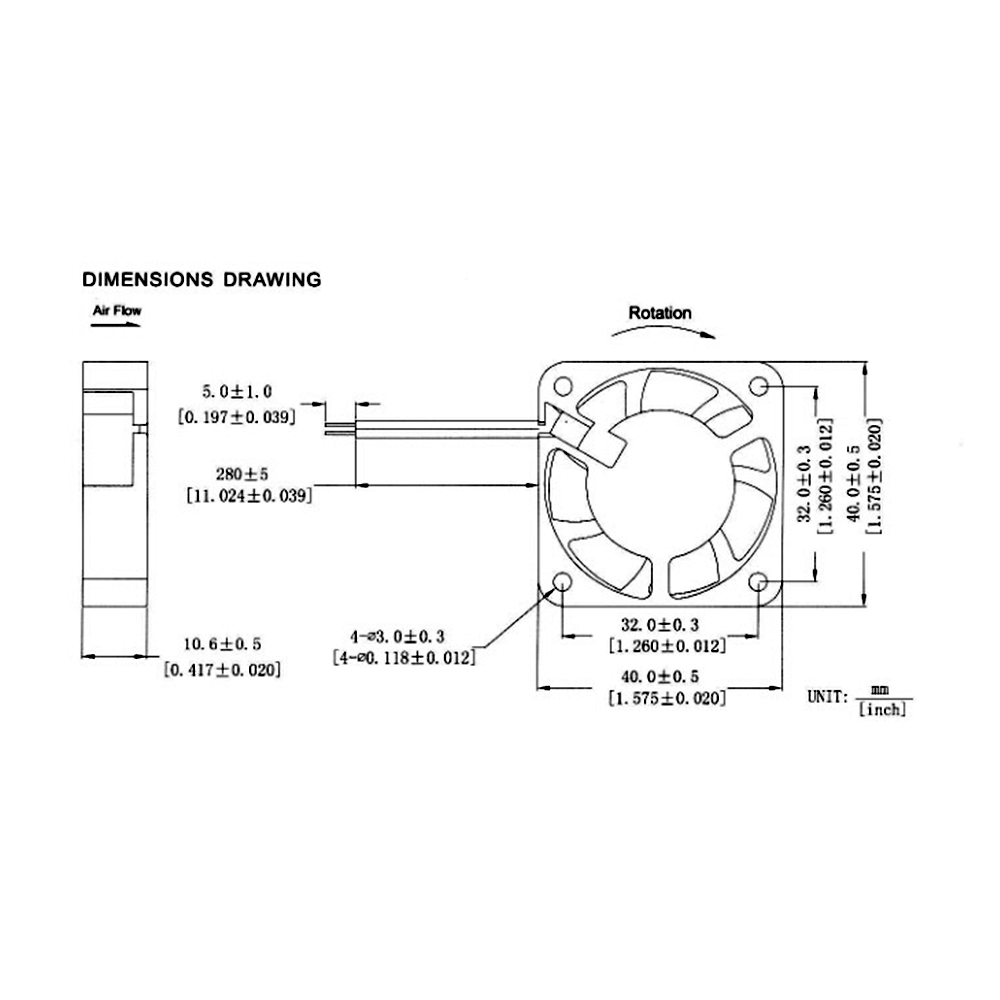 Fan - 40mm Axial Brushless 24V DC - 1500mm Cable - GDSTime High Quality (Double Ball Bearing)