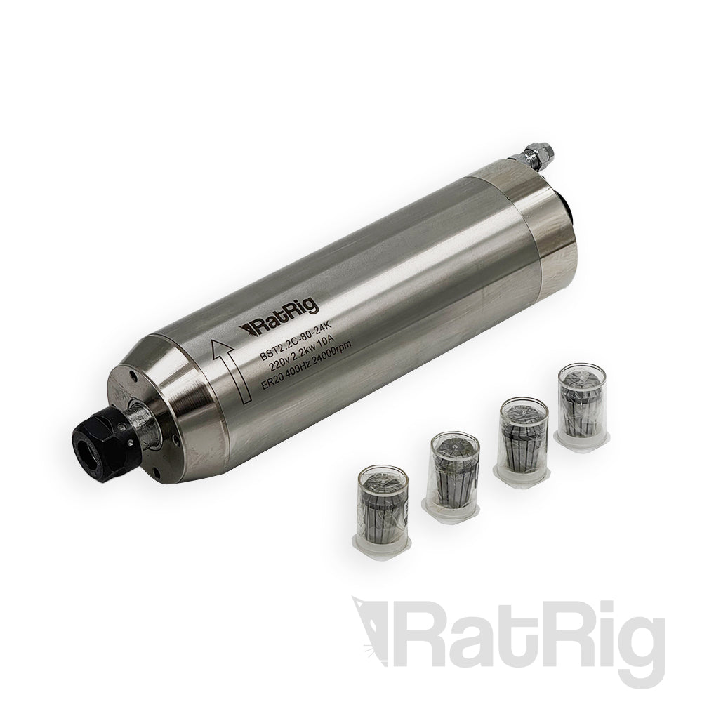 Spindle Kit G-Penny Bullet 80mm 2.2kw with VFD & ER20 Collet set - Water Cooled (Huanyang VFD) - Europe