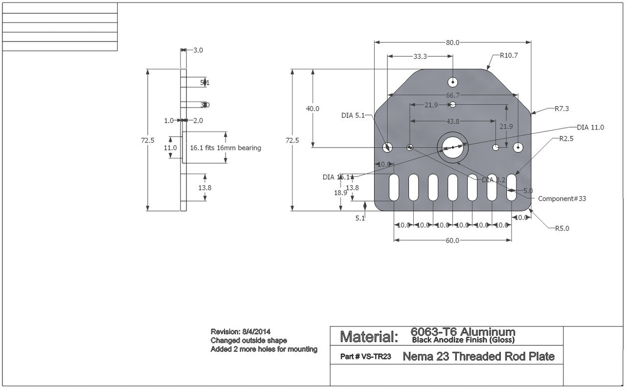 Threaded Rod Plate for Nema 23 Stepper Motor