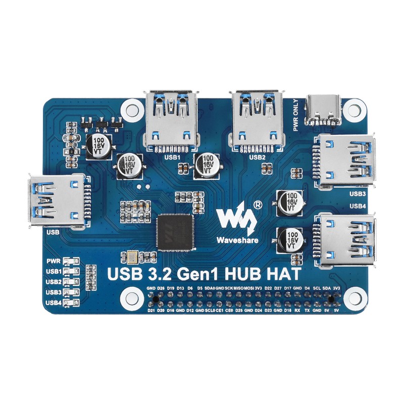 Waveshare USB 3.2 Gen1 HUB HAT for Raspberry Pi
