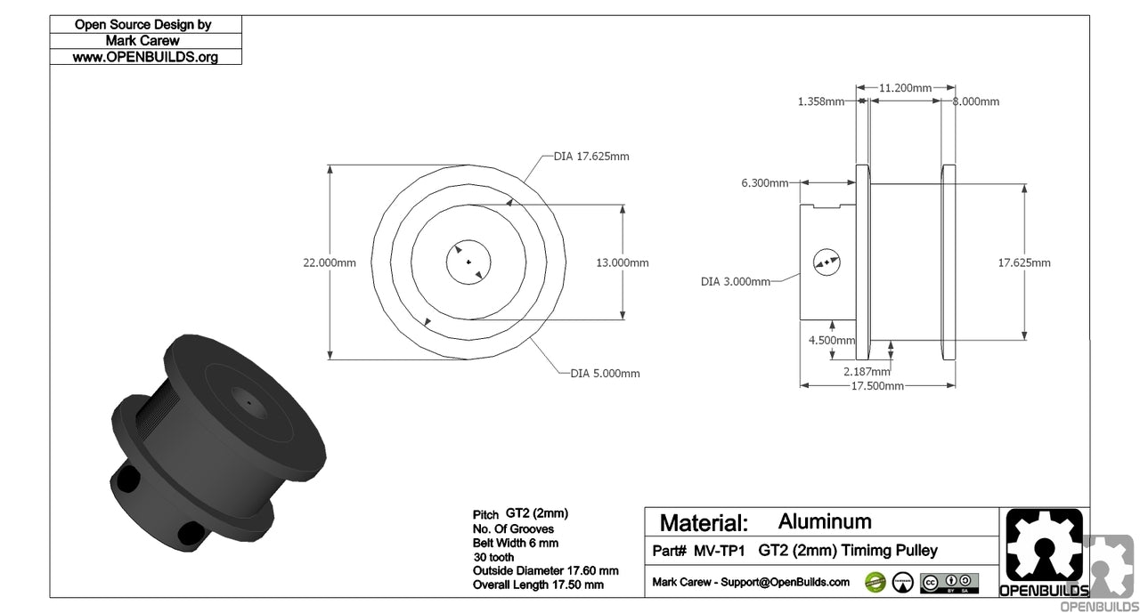 Timing Pulley - 2GT (2mm) - 30 Tooth