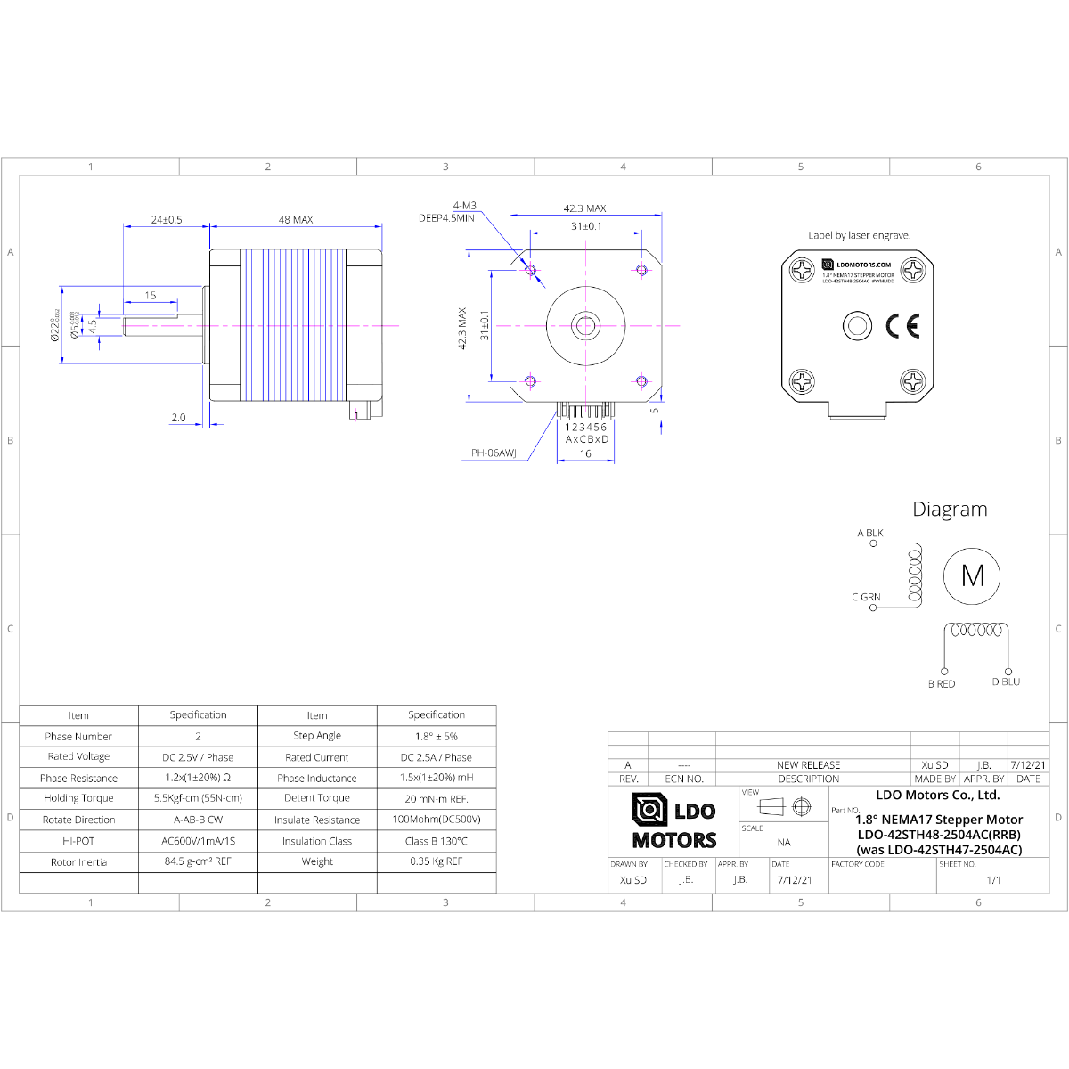 Nema 17 Stepper Motor  - LDO 1.8º/step (Select Type)