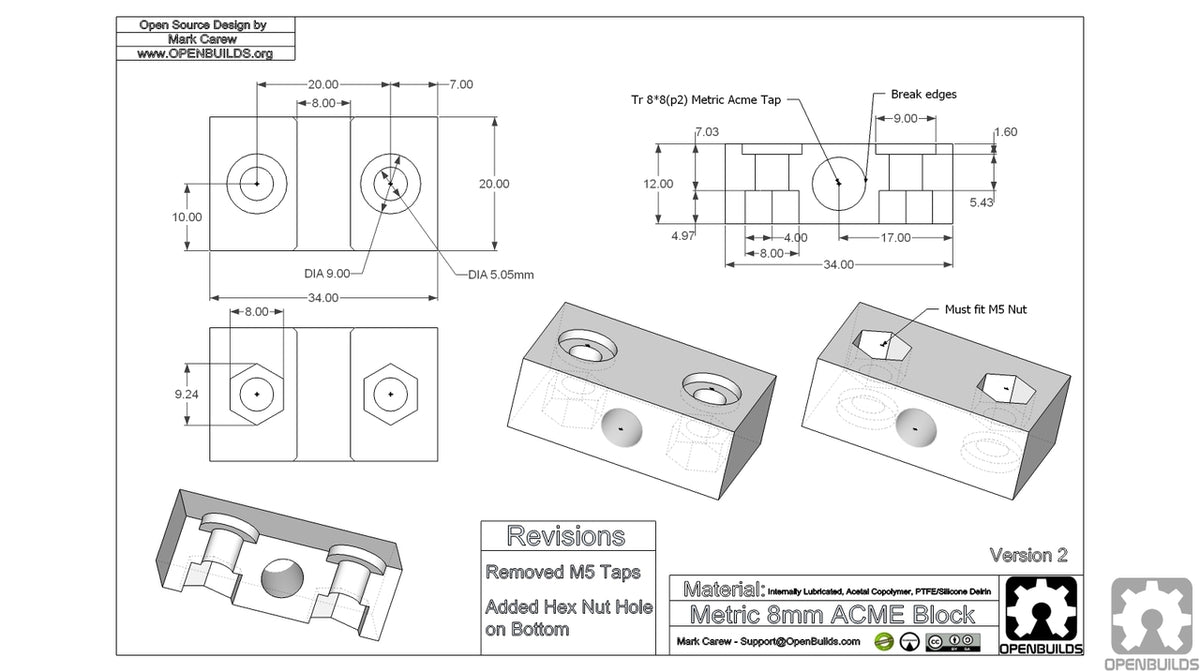 Nut Block for 8mm Metric Acme Lead Screw